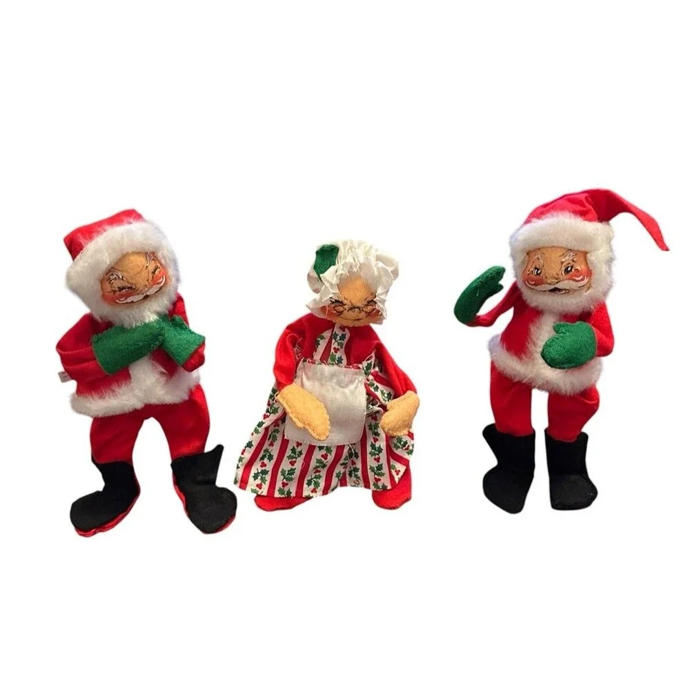 Vintage Annalee Mobilitee 1963 Santa Clause Dolls 1976 Mrs. Clause Lot Of 3